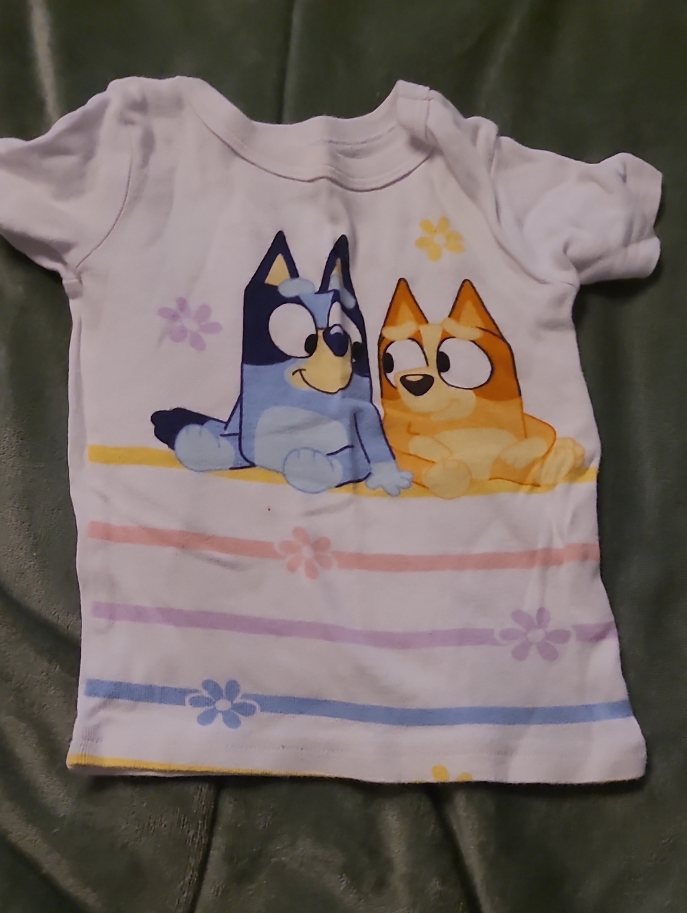 White Kids' Graphic Tee with Blue and Orange Cartoon Dogs